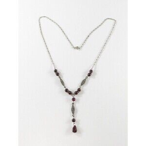 16 1/2" Sterling Silver Lariat Necklace 1 3/4 Drop Polished & Faceted Gem Stones